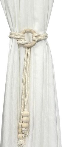 قطعتان من حبال ستائر زخرفية منسوجة يدويًا مع أربطة خلفية للمزرعة الخارجية للستائر ديكور المنزل والمكتب والفندق (بني) in Kuwait