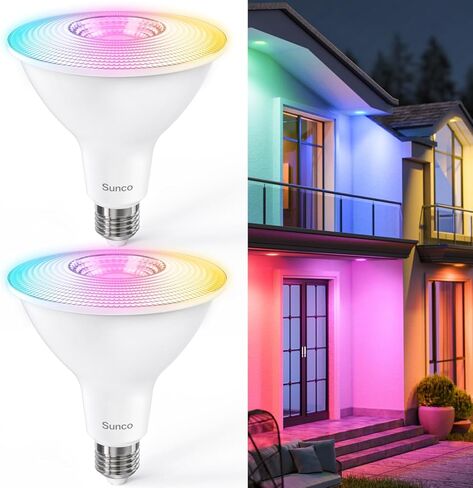 Sunco PAR38 Alexa Compatible Smart LED Bulbs, WiFi Color Changing Outdoor Flood Light, 13W, RGB Tunable White CCT, Dimmable, with Amazon Alexa & Google Assistant, No Hub Required 2 Pack in Saudi Arabia