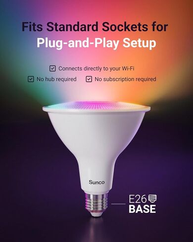 Sunco PAR38 Alexa Compatible Smart LED Bulbs, WiFi Color Changing Outdoor Flood Light, 13W, RGB Tunable White CCT, Dimmable, with Amazon Alexa & Google Assistant, No Hub Required 2 Pack in Saudi Arabia