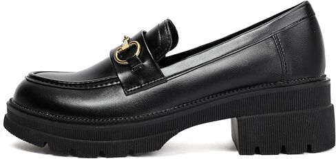 MASIKA Black Platform Loafers for Women - Women's Retro Slip-On Leather Loafers, Chunky Shoes for Work & Dressy Occasions. in Saudi Arabia
