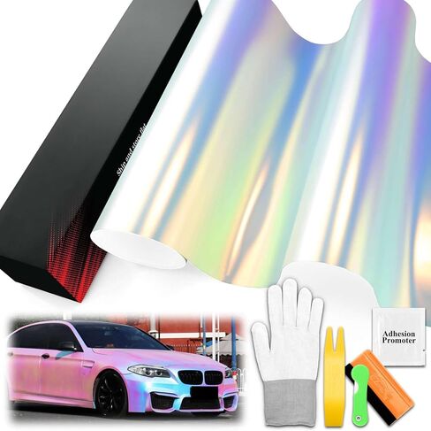 1FTx4.4FT PET Neo Holographic Satin White Vinyl Wrap Auto Car Sticker Decal Film Sheet Bubble Free Air Release Technology with Tool Set in Saudi Arabia