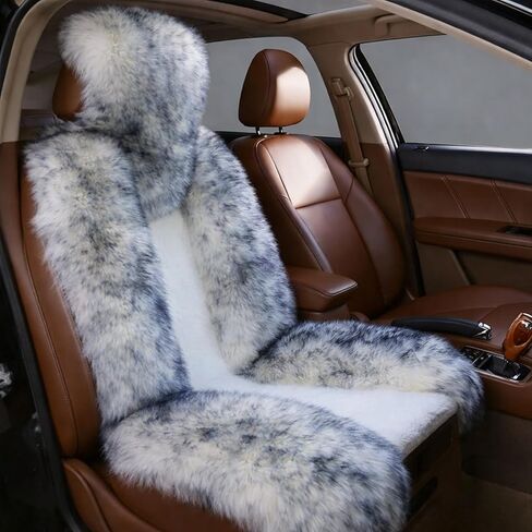 أغطية مقاعد السيارة من جلد الغنم العالمي سهلة التركيب من Gracefur، أغطية مقاعد من فراء الغنم الأسترالي الأصلي الدافئ للشتاء، وسادة هوائية متوافقة مع سيارات السيدان والشاحنات وسيارات الدفع الرباعي أو الشاحنات (أطراف رمادية) in Kuwait