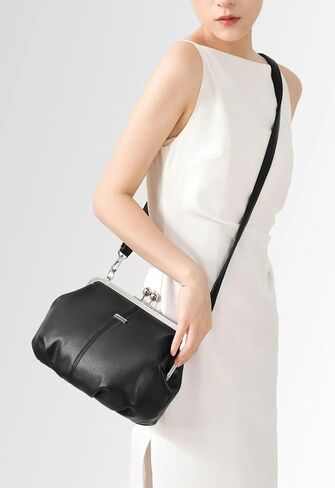 Slouchy Women's PU Leather Kiss Lock Crossbody Bag Kiss Clasp Purse Crossbody Shoulder Bags Hobo Wallet Handbags Tote Purses in Saudi Arabia