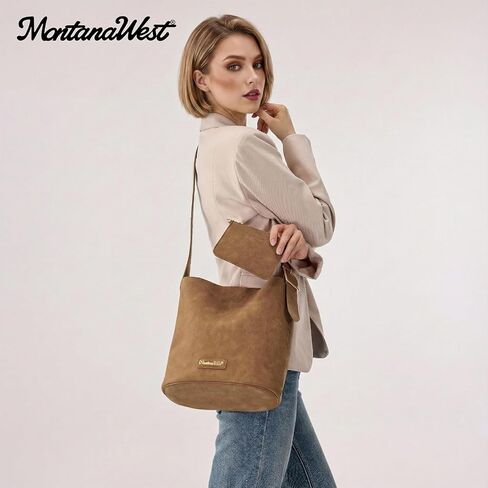 Montana West Medium Hobo Bags for Women with Coin Purse, Soft PU Leather Bucket Shoulder Ladies Handbag with Adjustable Strap in Saudi Arabia