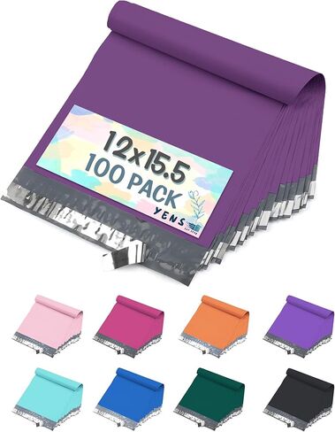Yens Poly Mailers 12X15.5 100 حزمة أرجوانية، أظرف شحن ذاتية اللصق قوية مقاومة للماء للشحن والبريد والتعبئة M5 in Saudi Arabia