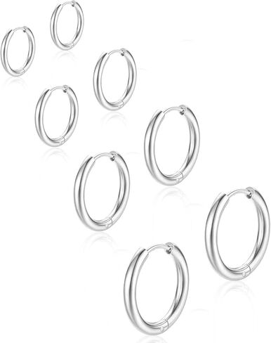 4 Pairs 316L Surgical Small Gold Silver Huggie Hoop Earrings for Women Men, 14K Gold Plated Stainless Steel Cartilage Tiny Hoops Hypoallergenic Jewelry sets Multiple Piercing Gift 6/8/10/12 mm in Saudi Arabia