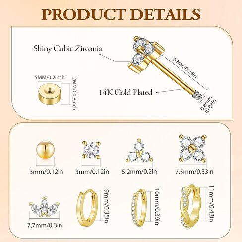 Turandoss Gold Hoop Earrings for Women Trendy - Dainty 14K Gold Plated Hypoallergenic Huggie Hoop Stud Flat Back Earrings Set for Multiple Piercing Earrings for Women in Saudi Arabia
