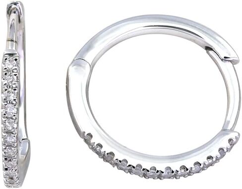14K Gold Diamond 1/10 Ct Hoop Huggie Earrings, 14 mm Diameter in Saudi Arabia
