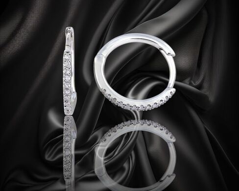 14K Gold Diamond 1/10 Ct Hoop Huggie Earrings, 14 mm Diameter in Saudi Arabia