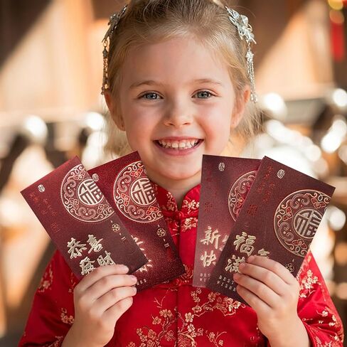 36 Pcs 6 Designs Chinese New Year Red Envelopes 2026, luxury Abrazine 3.5 x 6.7 Inches Hong Bao Lucky Money Cash Envelopes Red Packets Lai See for Spring Festival, Lunar New Year, Weddings (36) in Saudi Arabia