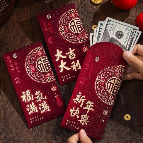 36 Pcs 6 Designs Chinese New Year Red Envelopes 2026, luxury Abrazine 3.5 x 6.7 Inches Hong Bao Lucky Money Cash Envelopes Red Packets Lai See for Spring Festival, Lunar New Year, Weddings (36) in Saudi Arabia