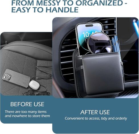 Car Air Vent Storage Bag Organizer Pocket, Multi-functional Air Conditioner Vent Organizer for ID Cards Glasses Phones Pens Keys, Keeps Your Car Neat & Tidy for Stress-free Journey (Black) in Saudi Arabia