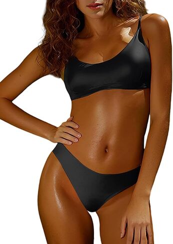 طقم بيكيني نسائي ذو قصة عالية، بدلة سباحة بأشرطة سباغيتي قابلة للتعديل مكونة من قطعتين in Kuwait