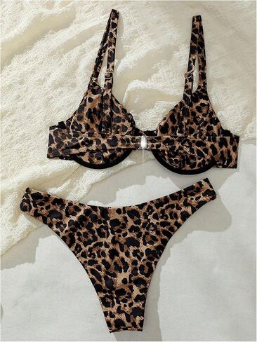 Women's Two Piece Swimsuits Push Up Cheetah Leopard Print Cheeky Thong Bikini Sets Bathing Suit in Saudi Arabia