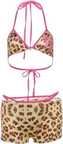 LRF Leopard Print Shorts Bikini Set Two Piece Set High Waisted Shorts Sexy Beach Set Spaghetti Strap Bikini Y2k Trendy in Saudi Arabia