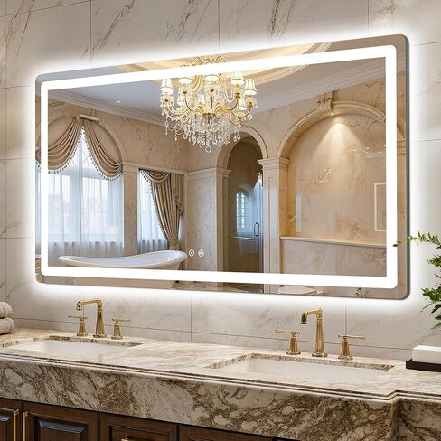 مرآة حمام LED، مرآة حمام مقاس 30 × 55 بوصة مع أضواء للجدار، مقاومة ذكية للضباب، قابلة للتعتيم بدون خطوات مع 3 أوضاع ألوان، إضاءة خلفية + إضاءة أمامية، وظيفة الذاكرة، مدرجة في قائمة ETL in Kuwait
