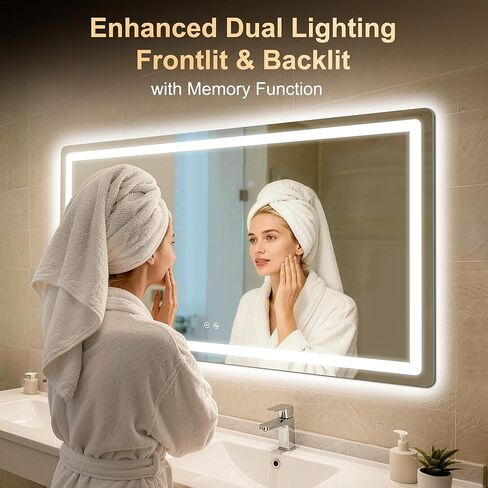 مرآة حمام LED، مرآة حمام مقاس 30 × 55 بوصة مع أضواء للجدار، مقاومة ذكية للضباب، قابلة للتعتيم بدون خطوات مع 3 أوضاع ألوان، إضاءة خلفية + إضاءة أمامية، وظيفة الذاكرة، مدرجة في قائمة ETL in Kuwait