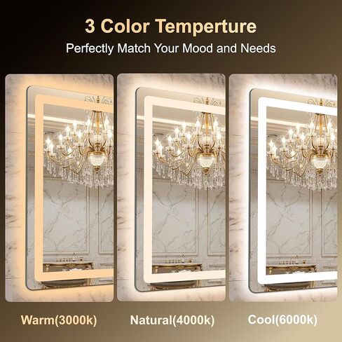 مرآة حمام LED، مرآة حمام مقاس 30 × 55 بوصة مع أضواء للجدار، مقاومة ذكية للضباب، قابلة للتعتيم بدون خطوات مع 3 أوضاع ألوان، إضاءة خلفية + إضاءة أمامية، وظيفة الذاكرة، مدرجة في قائمة ETL in Kuwait