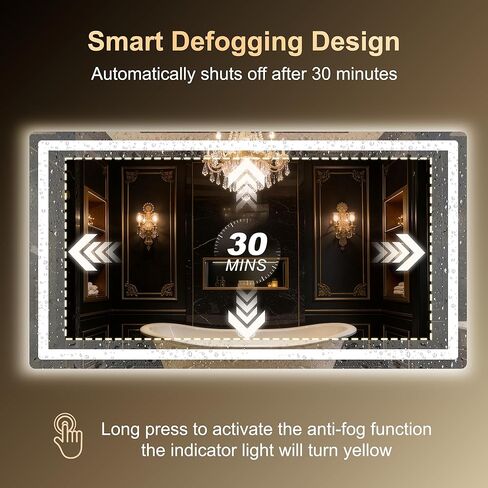 مرآة حمام LED، مرآة حمام مقاس 30 × 55 بوصة مع أضواء للجدار، مقاومة ذكية للضباب، قابلة للتعتيم بدون خطوات مع 3 أوضاع ألوان، إضاءة خلفية + إضاءة أمامية، وظيفة الذاكرة، مدرجة في قائمة ETL in Kuwait