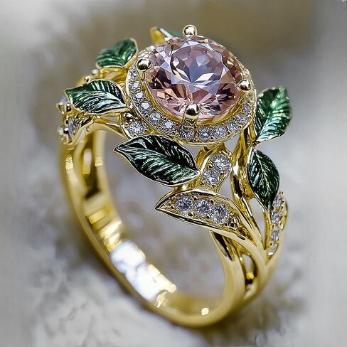 Cubic Zirconia Ring for Women Leaf Accents Jewelry for Wedding Proposal in Saudi Arabia
