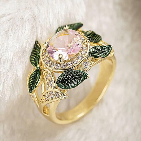 Cubic Zirconia Ring for Women Leaf Accents Jewelry for Wedding Proposal in Saudi Arabia