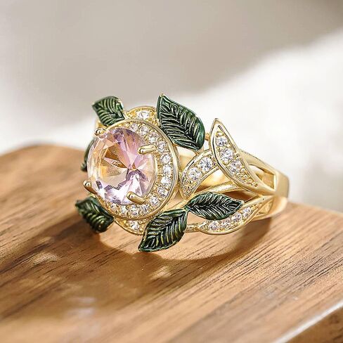 Cubic Zirconia Ring for Women Leaf Accents Jewelry for Wedding Proposal in Saudi Arabia