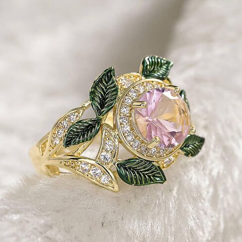 Cubic Zirconia Ring for Women Leaf Accents Jewelry for Wedding Proposal in Saudi Arabia