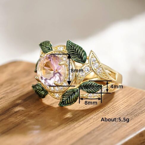 Cubic Zirconia Ring for Women Leaf Accents Jewelry for Wedding Proposal in Saudi Arabia