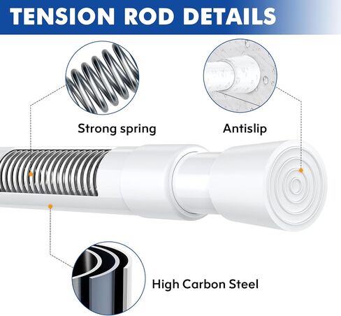 2 حزمة من قضبان ستائر التوتر البيضاء القابلة للتعديل 16-40 بوصة، قضيب شد مع 4 حوامل، قضبان ستائر غير مثقبة للنافذة، المطبخ، الحمام in Kuwait