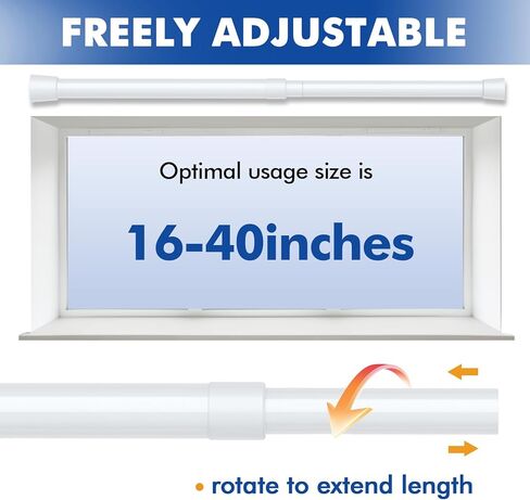 2 حزمة من قضبان ستائر التوتر البيضاء القابلة للتعديل 16-40 بوصة، قضيب شد مع 4 حوامل، قضبان ستائر غير مثقبة للنافذة، المطبخ، الحمام in Kuwait