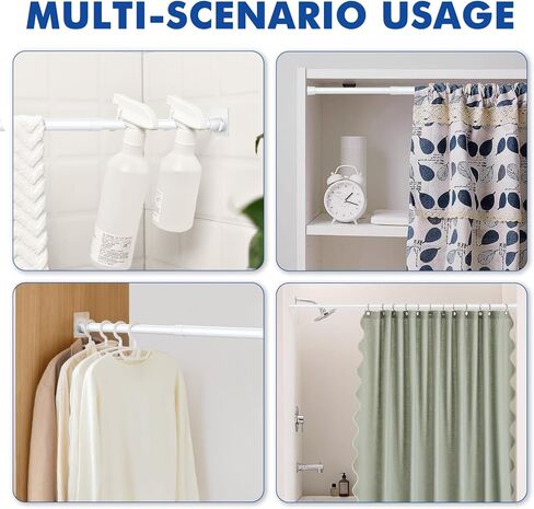 2 حزمة من قضبان ستائر التوتر البيضاء القابلة للتعديل 16-40 بوصة، قضيب شد مع 4 حوامل، قضبان ستائر غير مثقبة للنافذة، المطبخ، الحمام in Kuwait