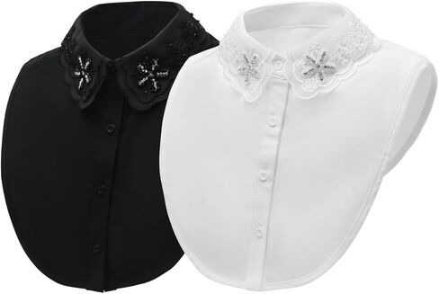 LoudSung Fake Collar Embroidery Detachable Half Shirt Blouse False Doll Collar Pearls Elegant Design for Women Girls in Saudi Arabia