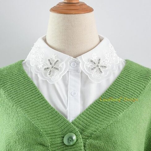 LoudSung Fake Collar Embroidery Detachable Half Shirt Blouse False Doll Collar Pearls Elegant Design for Women Girls in Saudi Arabia