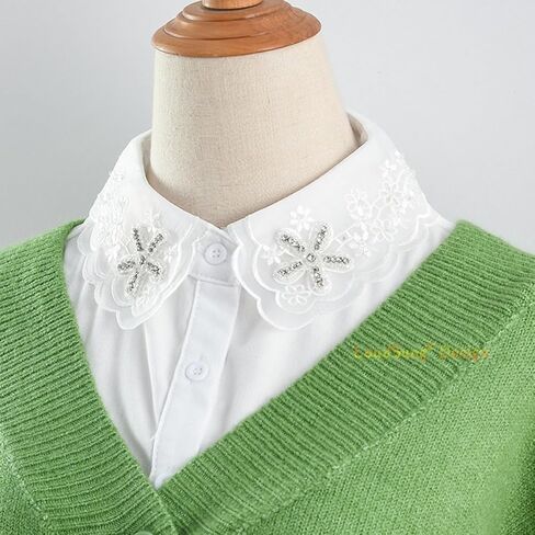 LoudSung Fake Collar Embroidery Detachable Half Shirt Blouse False Doll Collar Pearls Elegant Design for Women Girls in Saudi Arabia