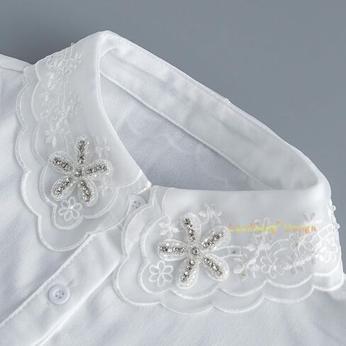 LoudSung Fake Collar Embroidery Detachable Half Shirt Blouse False Doll Collar Pearls Elegant Design for Women Girls in Saudi Arabia