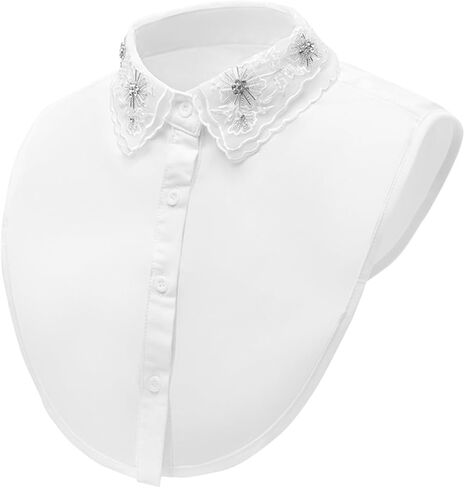 LoudSung Fake Collar Embroidery Detachable Half Shirt Blouse False Doll Collar Pearls Elegant Design for Women Girls in Saudi Arabia