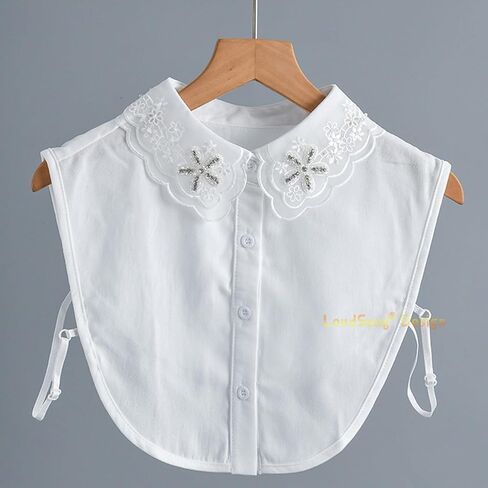 LoudSung Fake Collar Embroidery Detachable Half Shirt Blouse False Doll Collar Pearls Elegant Design for Women Girls in Saudi Arabia