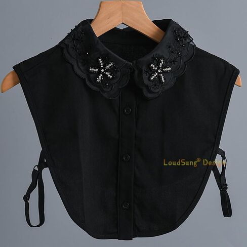 LoudSung Fake Collar Embroidery Detachable Half Shirt Blouse False Doll Collar Pearls Elegant Design for Women Girls in Saudi Arabia