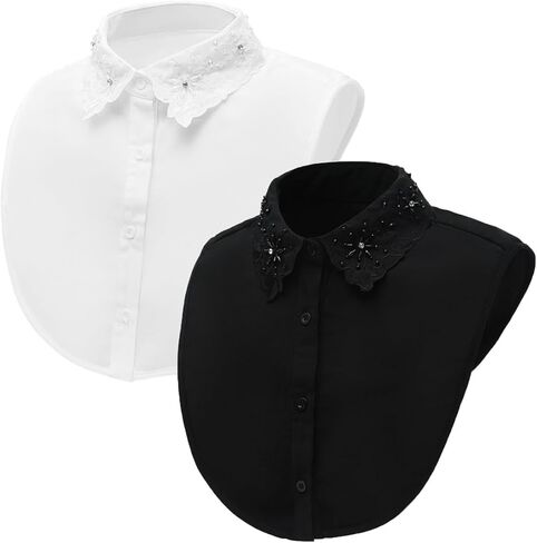 LoudSung Fake Collar Embroidery Detachable Half Shirt Blouse False Doll Collar Pearls Elegant Design for Women Girls in Saudi Arabia