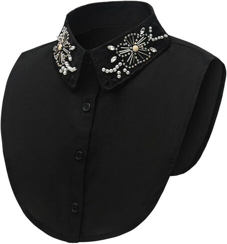 LoudSung Fake Collar Embroidery Detachable Half Shirt Blouse False Doll Collar Pearls Elegant Design for Women Girls in Saudi Arabia