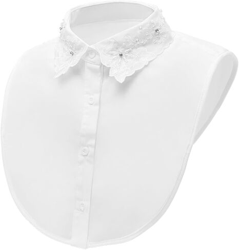 LoudSung Fake Collar Embroidery Detachable Half Shirt Blouse False Doll Collar Pearls Elegant Design for Women Girls in Saudi Arabia