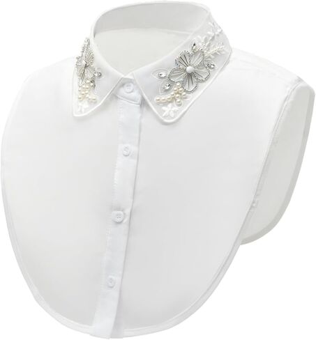 LoudSung Fake Collar Embroidery Detachable Half Shirt Blouse False Doll Collar Pearls Elegant Design for Women Girls in Saudi Arabia