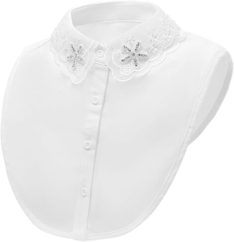 LoudSung Fake Collar Embroidery Detachable Half Shirt Blouse False Doll Collar Pearls Elegant Design for Women Girls in Saudi Arabia