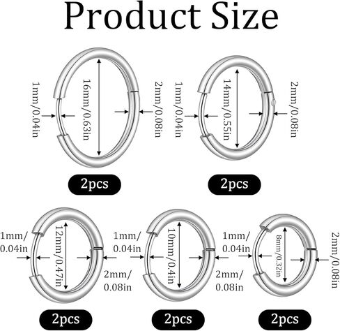 10 Pairs Hoop Earrings for Men, Small Silver Hoop Earrings Set 316L Surgical Steel Piercings Cartilage Earring Hoop Hypoallergenic Hoop Earrings for Women Men (8mm - 16mm) in Saudi Arabia