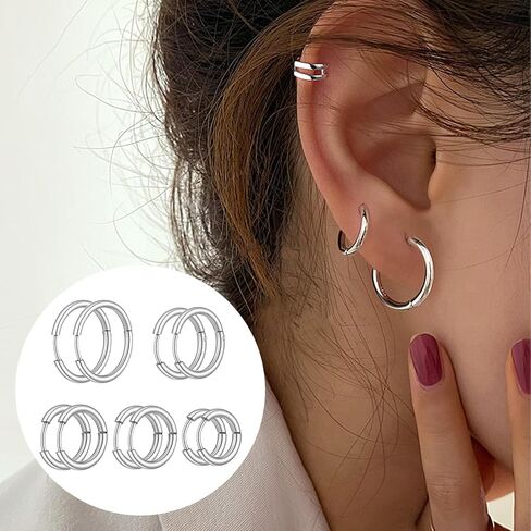 10 Pairs Hoop Earrings for Men, Small Silver Hoop Earrings Set 316L Surgical Steel Piercings Cartilage Earring Hoop Hypoallergenic Hoop Earrings for Women Men (8mm - 16mm) in Saudi Arabia
