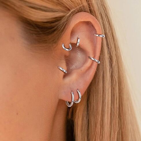 10 Pairs Hoop Earrings for Men, Small Silver Hoop Earrings Set 316L Surgical Steel Piercings Cartilage Earring Hoop Hypoallergenic Hoop Earrings for Women Men (8mm - 16mm) in Saudi Arabia