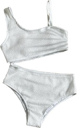 Girls 2 Piece Bikini Sets Asymmetrical Strap Tops Swimsuit High Waisted Bathing Suits in Saudi Arabia