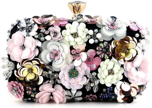 Women Evening Bag 3D Floral Clutch Handbag Beaded Purse Chain Strap Shoulder Bag Banquet Prom in Saudi Arabia