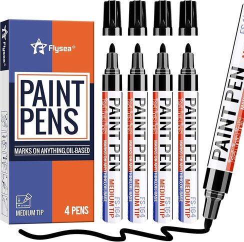 أقلام طلاء ذهبية قلم تحديد دائم 4 قطع علامات طلاء زيتية مقاومة للماء 3 مم طرف مستدير متوسط ​​أقلام تحديد طلاء سريعة الجفاف للرسم الصخري، الورق الأسود، المعدن، الإطارات، الزجاج، الخشب in Kuwait