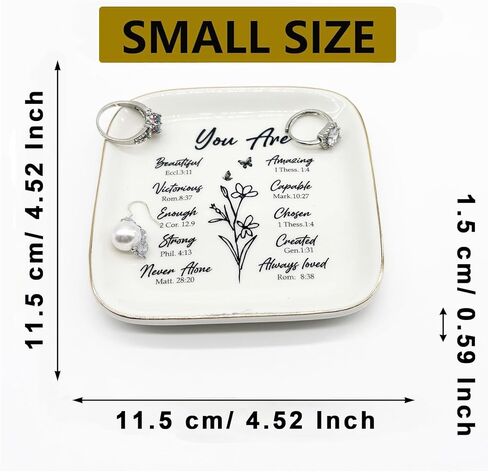Bible Verse Ceramic Jewelry Dish, Small Ring Dish Jewelry Tray Confirmation Gifts for Girls Mom Daughter, Ring Holder Jewelry Plate Nightstand Trinket Tray Religious Christian Gift for Women in Kuwait